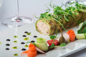 Rolls of crab meat.