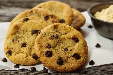 Gluten free Chickpea flour cookies/ Chocolate chip cookies, selective focus