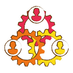 people and gears icon over white background. teamwork concept. colorful design. vector illustration
