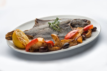 Fried flounder on a plate.