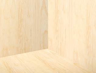 Empty corner beige plain wood studio room background,Mock up tem