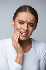 Fototapeta premium Tooth Pain. Beautiful Woman Feeling Strong Pain, Toothache