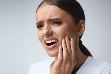 Tooth Pain. Beautiful Woman Feeling Strong Pain, Toothache