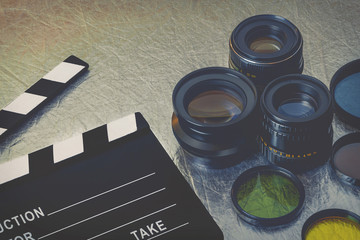 Clapperboard and lenses