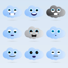 Set of cute cloud emoticons.