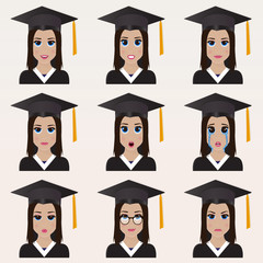 Set of cute graduate student emoticons.