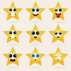 Set of cute star emoticons.