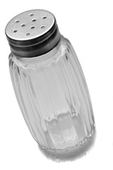 empty glass salt shacker on white