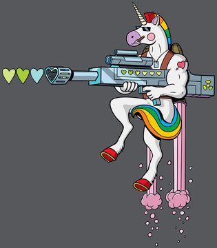 Unicorn Soldier / Unicorn Soldier Character Shooting Hearts With His Love Gun. 