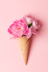 peony flowers in the waffle cone