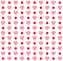 Seamless Valentines day polka dot red pattern with hearts. Vector