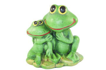two statues of frogs