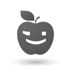 Isolated apple with  a wink text face emoticon