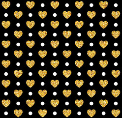 Vector Valentines day seamless pattern background with hearts of gold and black. Vector illustration