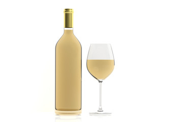 Wine glass and bottle on white background. 3d illustration