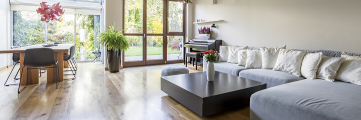 Villa interior with large sofa