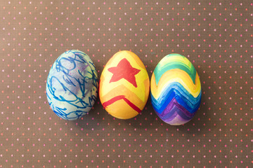 Detail of painted Easter eggs with different forms and colors