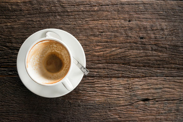 The empty cup of coffee after someone finished the good taste of coffee.