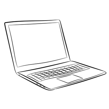 Laptop of vector contour black and white illustrations