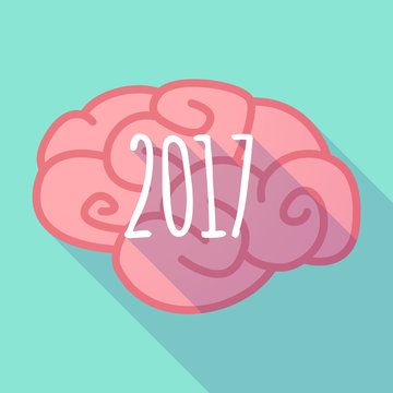 Long shadow brain with  a 2017 year  number icon