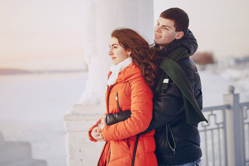 Couple love snow and cold