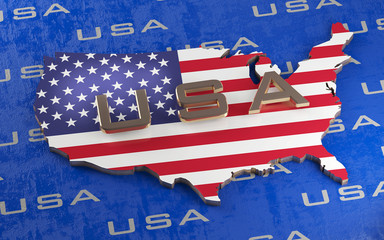 Obraz premium Map of USA and flag on a blue background