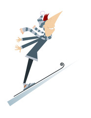 Man a ski jumper. Cartoon man a ski jumping illustration
