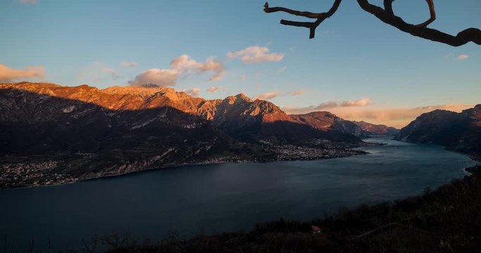 Time-lapse of Lake Como swept by the north wind at sunset in winter