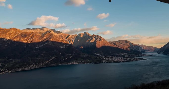 Time-lapse of Lake Como swept by the north wind at sunset in winter