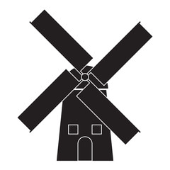 Simple flat windmill icon, grayscale on white background, dark
