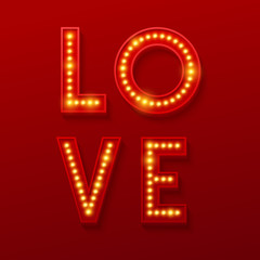 Fototapeta na wymiar Love Retro light banner. Valentines card. Vector illustration