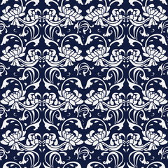 Seamless Blue Japanese Background Garden Spiral Curve Flower Vin