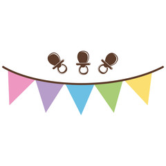 colorful pennants and baby pacifiers icons over white background. baby shower design. vector illustration