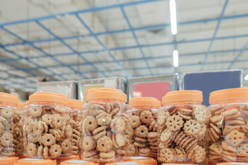 Snack / Snack in container on shelf in the store. Shallow depth of field.