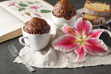 Chocolate cupcake in ceramic cup
