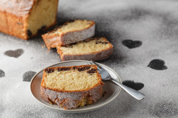 cake on table with heart free space