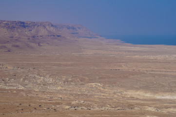 Fototapeta na wymiar Masada with ropeway and Dead Sea, Israel. Masada was the final battlefield of First Jewish–Roman War.