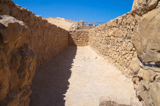 Masada With Ropeway And Dead Sea, Israel. Masada Was The Final Battlefield Of First Jewish–Roman War.