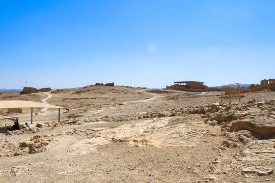 Masada With Ropeway And Dead Sea, Israel. Masada Was The Final Battlefield Of First Jewish–Roman War.