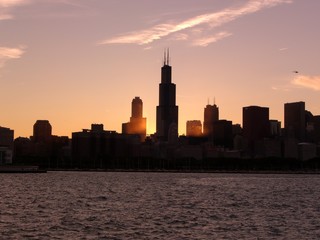 Fototapeta na wymiar Chicago downtown skyline silhouette at sunset
