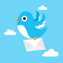 Twitter bird carrying tweet mail like pigeon post