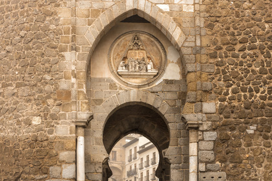 Fragment of Puerta del Sol in Toledo, Spain, toned
