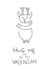 Greeting card for Valentines day, hand-drawn, on a white background isolated.