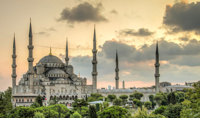 Fototapeta na wymiar Istanbul, Turkey - July 21, 2013: Blue Mosque (Sultanahmet Cami) in Sultanahmet, Istanbul, Turkey