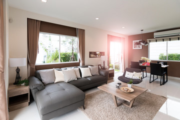 Beautiful room interior with hardwood floors and view of new lux