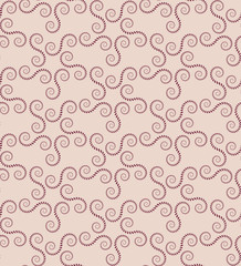 Spiral seamless lace pattern. Vintage abstract texture. Volute, twirl figures of laurel leaves. Brown, beige contrast colored background. Vector