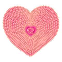 Pink fluffy heart on a white background.Knitted from threads. For banners and invitations. Valentine's Day. Vector illustration.