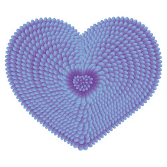 Blue fluffy heart on a white background.Knitted from threads. For banners and invitations. Valentine's Day. Vector illustration.