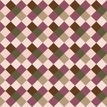 Seamless geometric checked pattern. Diagonal square, braiding, woven line background. Patchwork, rhombus, staggered texture. Rosybrown, brown, green colors. Winter theme. Vector
