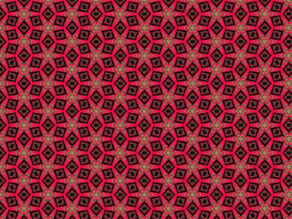 Rich pattern with flowers and diamonds on a red background